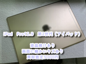 本日はiPad　Pro12.9　第2世代（アイパッド）【画面に液晶焼けあり・画面に細かいキズ・フレームに欠けあり・付属品無し】の買取を行わせて頂きました！！査定するならなんばウォーク店まで！！【モバトルなんばウォーク店】